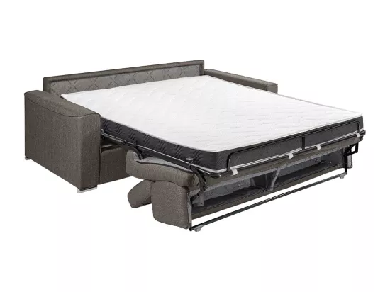 Canapé 2 places convertible express en tissu gris - couchage 120 cm - Matelas 14 cm avec mémoire de forme VIZIR