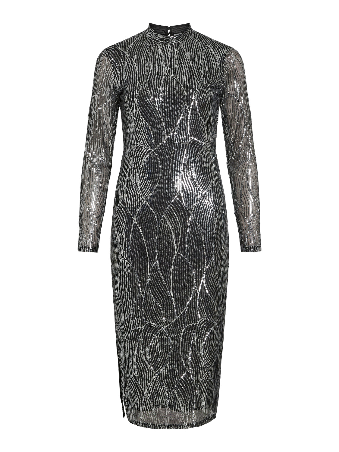 Vila  Vigigi Highneck Sequin L/S midi kjole - Black Beauty