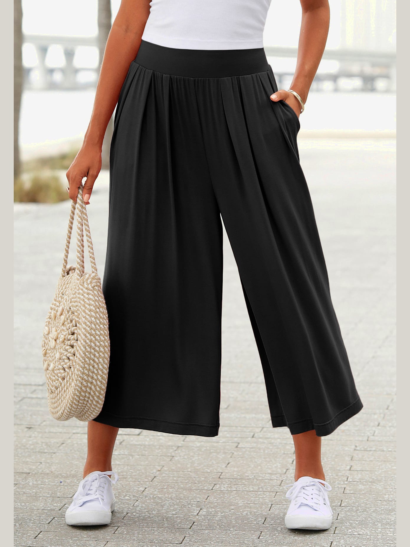 Jupe culotte pantalon en tissu avec large ceinture élastique