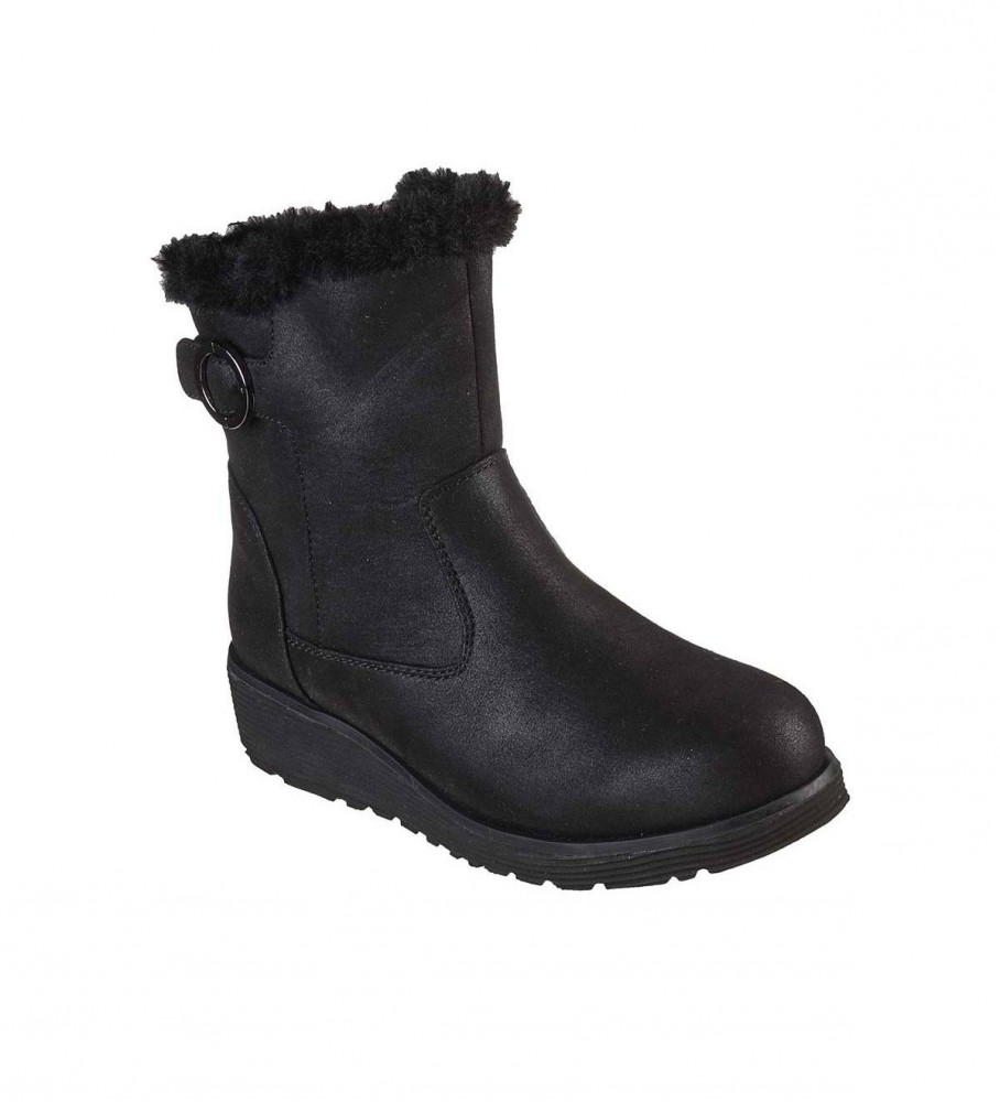Botas de cano curto Skechers em pele de carneiro preta