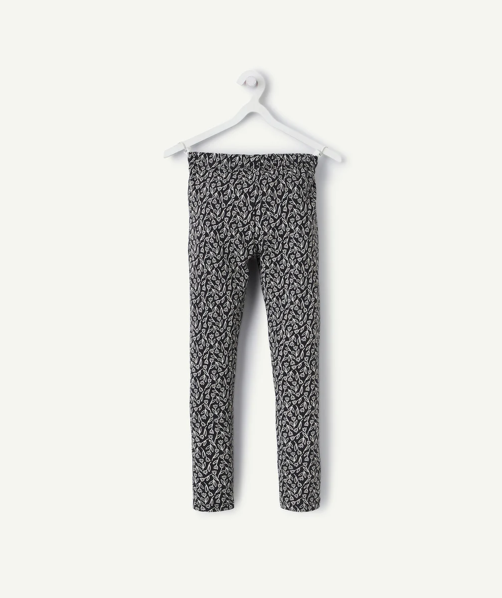 LEGGING FILLE EN COTON BIO NOIR AVEC IMPRIMÉ FLEURI