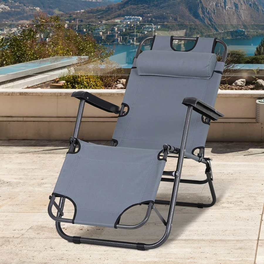 Outsunny Sonnenliege mit Kopfkissen grau