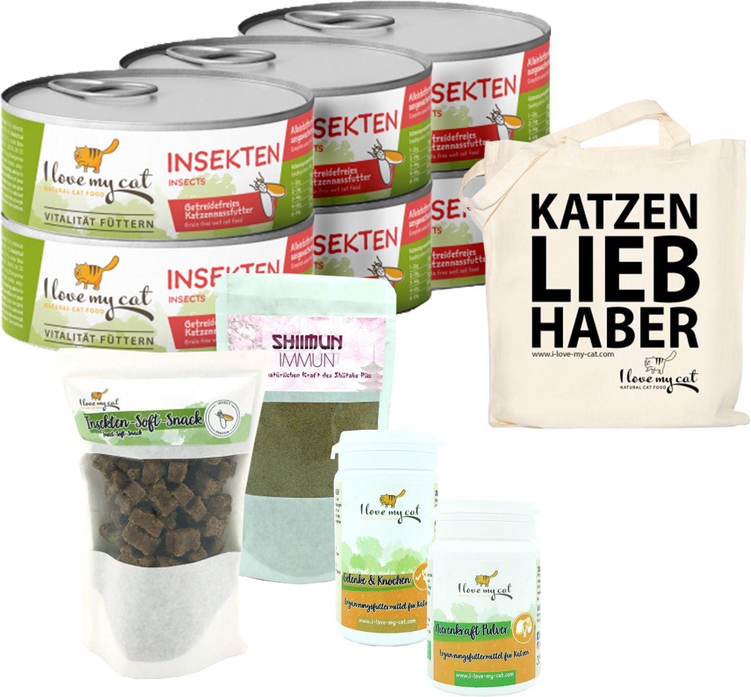 I love my cat Sparset für Maine Coon Nassfutter und Soft-Snacks mit Insekten Nahrungsergänzung