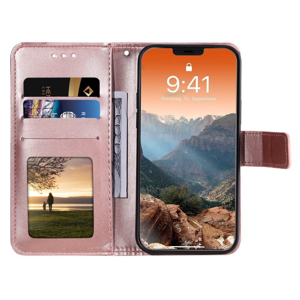 iPhone 12 / iPhone 12 Pro Leder Tasche Wallet - Mandala Flowers Imprint - Roségold