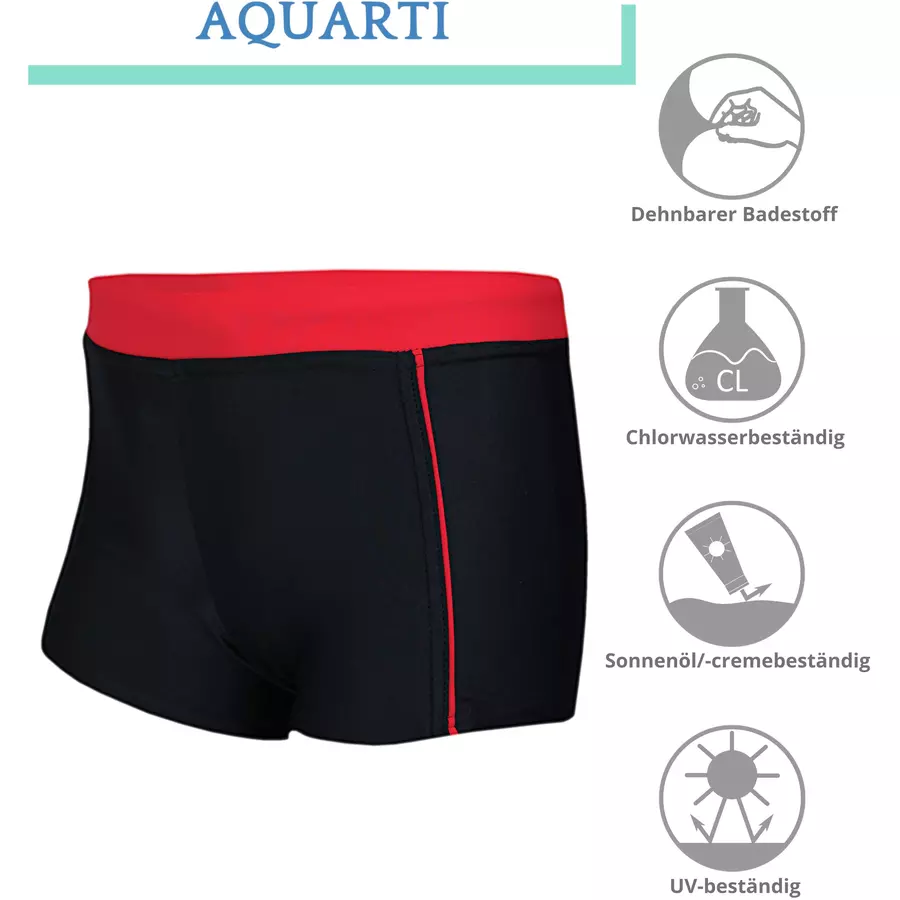 Aquarti Jungen Kinder Badehose Seitliche Paspel schwarzrot