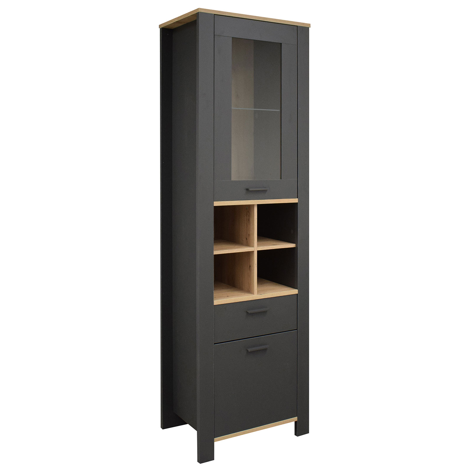 Standvitrine - anthrazit matt lack - Asteiche - 203 cm