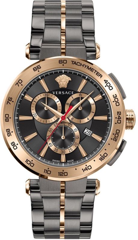 Versace - Polshorloge - Zwart - RVS - Saffierglas - Chronograaf