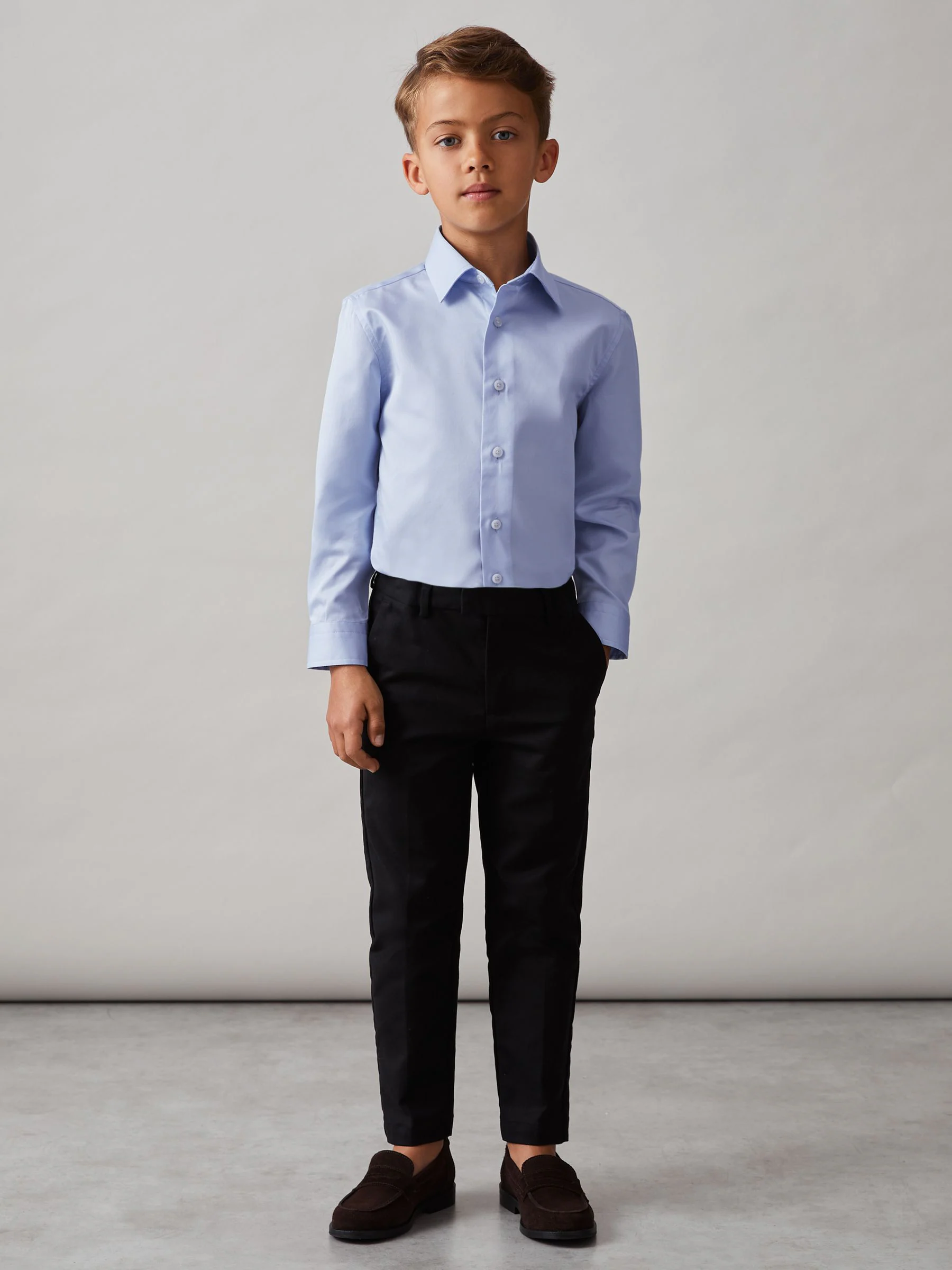 Zachtblauw - Reiss Remote Slim-Fit Cotton Shirt