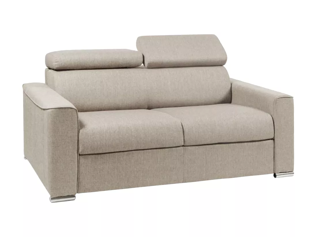 Canapé 2 places convertible express en tissu beige - couchage 120 cm - Matelas 18 cm VIZIR