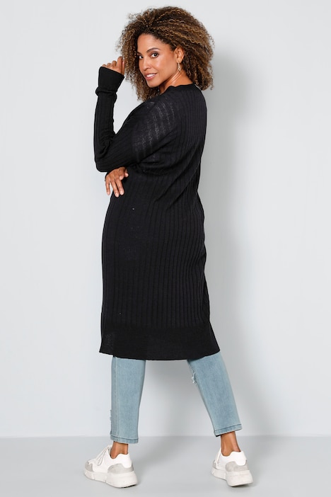Long-Strickjacke, offene Form, Langarm