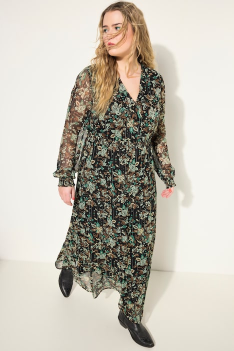 Maxikleid, A-Line, Flower Print, Wrap-Effekt