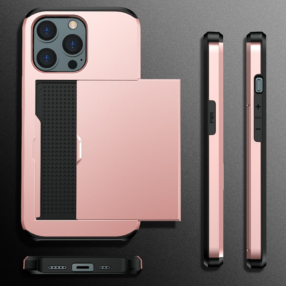 iPhone 13 Hybrid Hardcase Hülle mit integriertem Karten Portemonnaie (aufschiebbar) - Schwarz