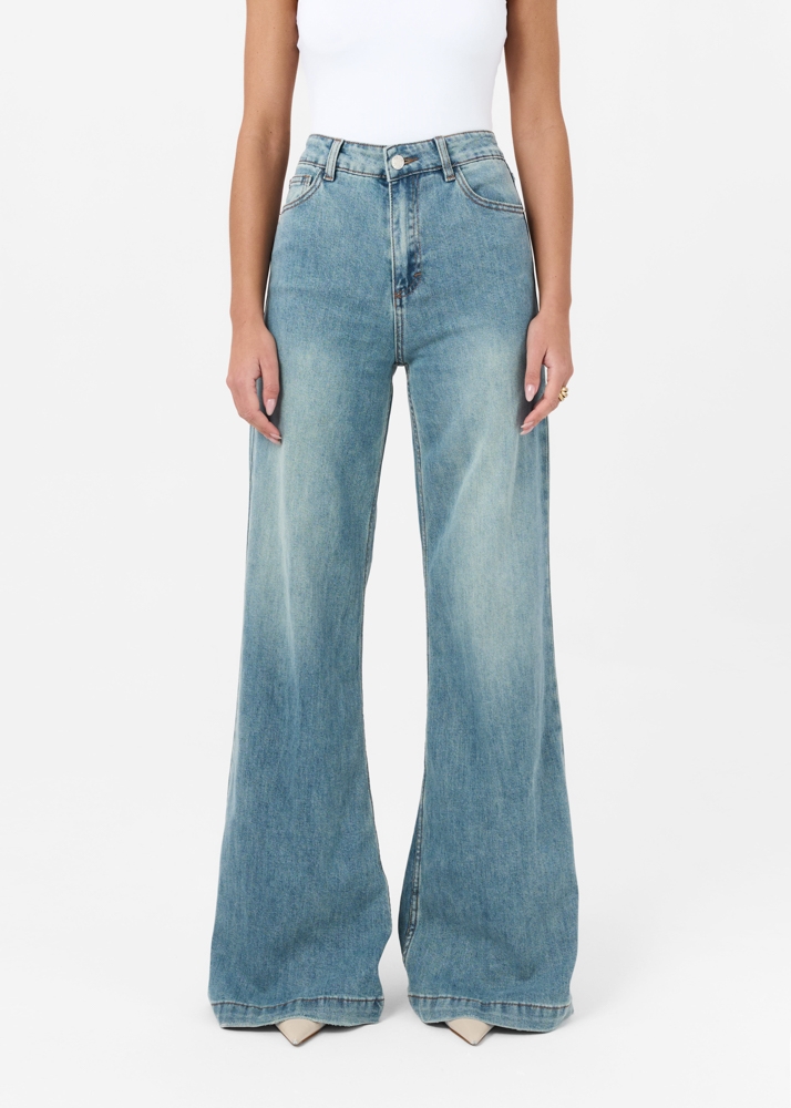 Wide flared jeans smokey blauw