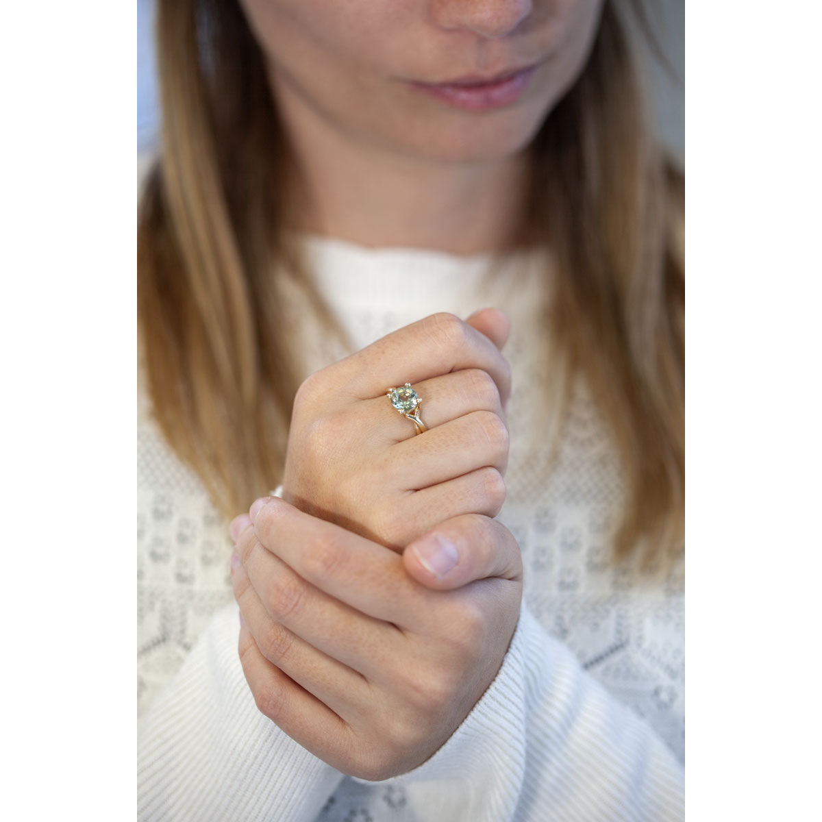 Bague or 375 quartz vert