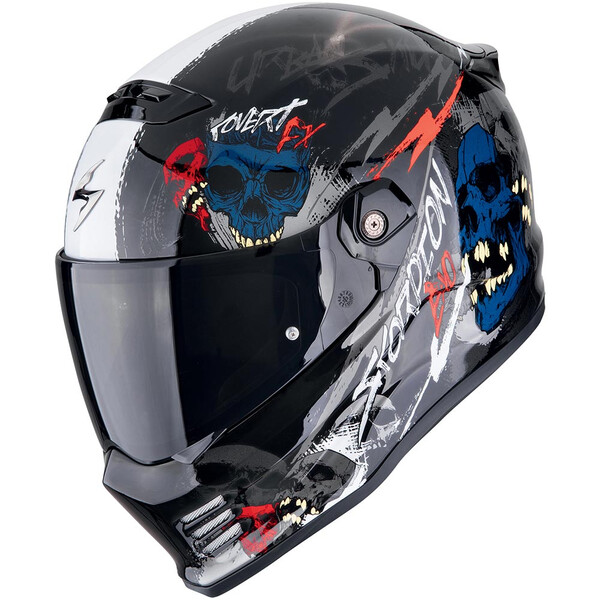 Scorpion - Casque Covert FX Skullz Noir / Blanc / Bleu / Rouge