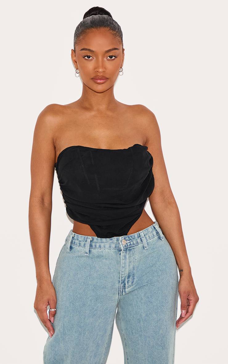 Noir Top Court Corset En Mousseline Froncée Shape