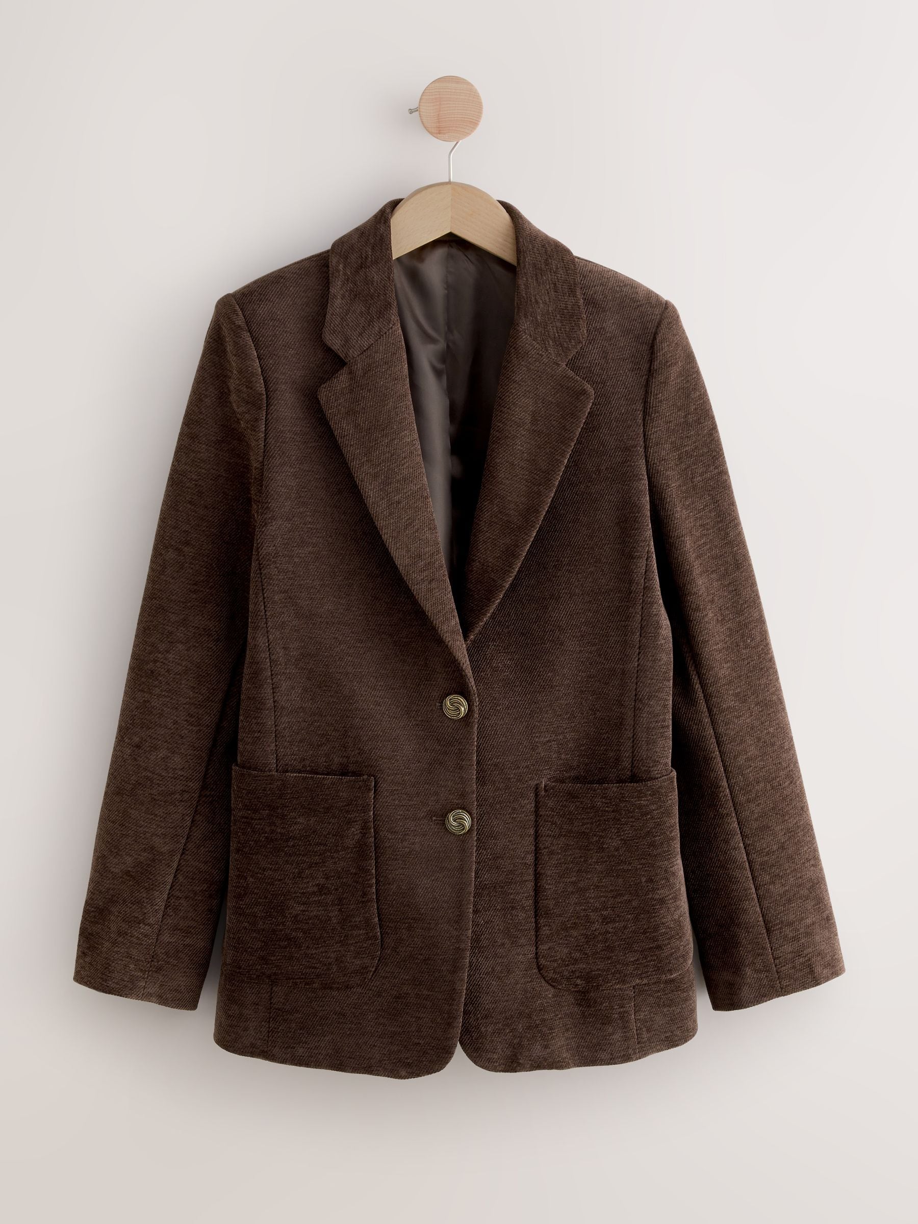 Chocoladebruin - Chenille blazer met enkele knopenrij