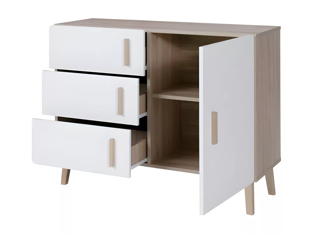 Petit buffet OSLO - Style scandinave - Coloris chêne et blanc - 100 x 78 x 40 cm