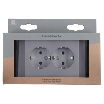 Berker K5 Dubbel Stopcontact Geaard RVS