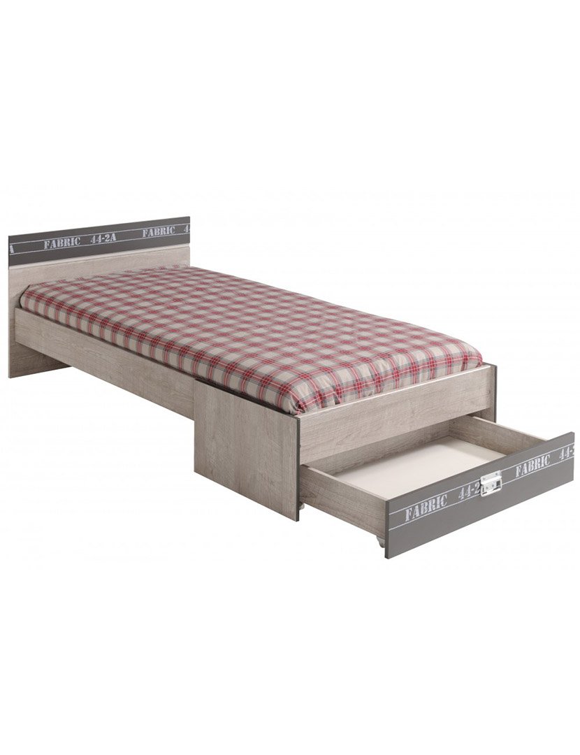 Fabric Bed in Oak and Grey 90x200cm