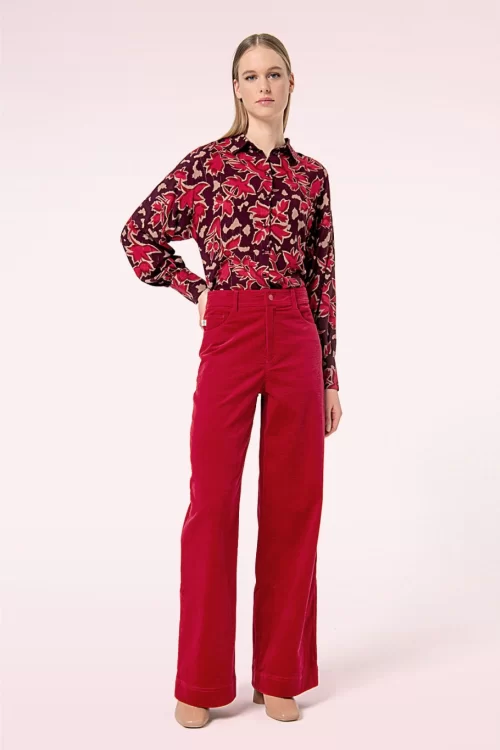 Surkana Mila rib broek met wijde pijpen in rood