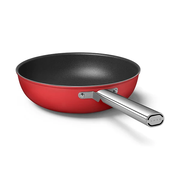 Wok aluminium antiadhésif 30 cm rouge mat Smeg