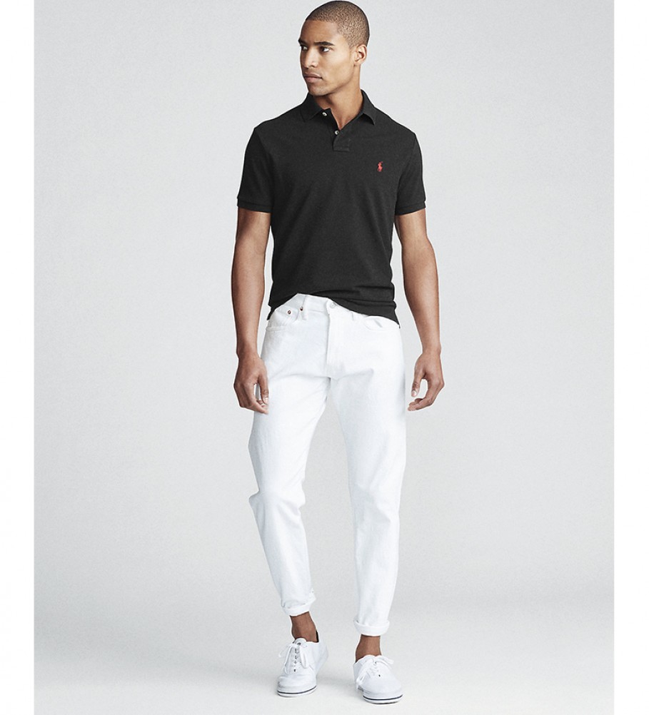 Camisa polo Ralph Lauren Custom Fit preta em piqué