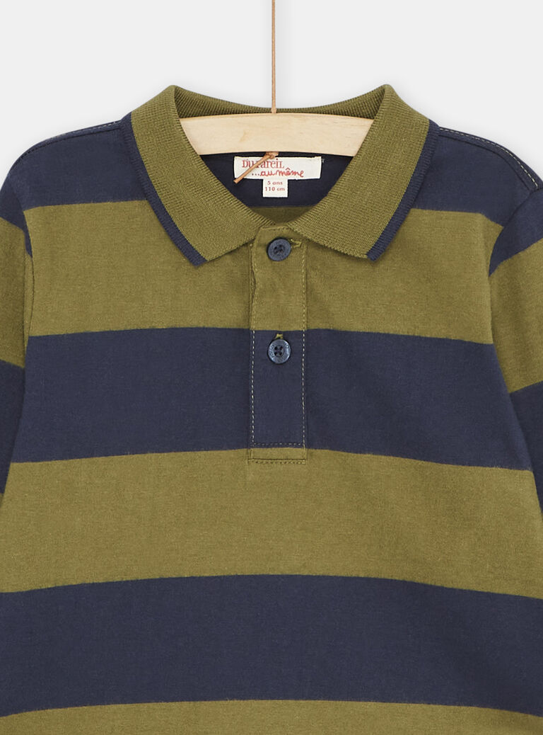 Polo bleu marine et vert à imprimé à rayures garçon