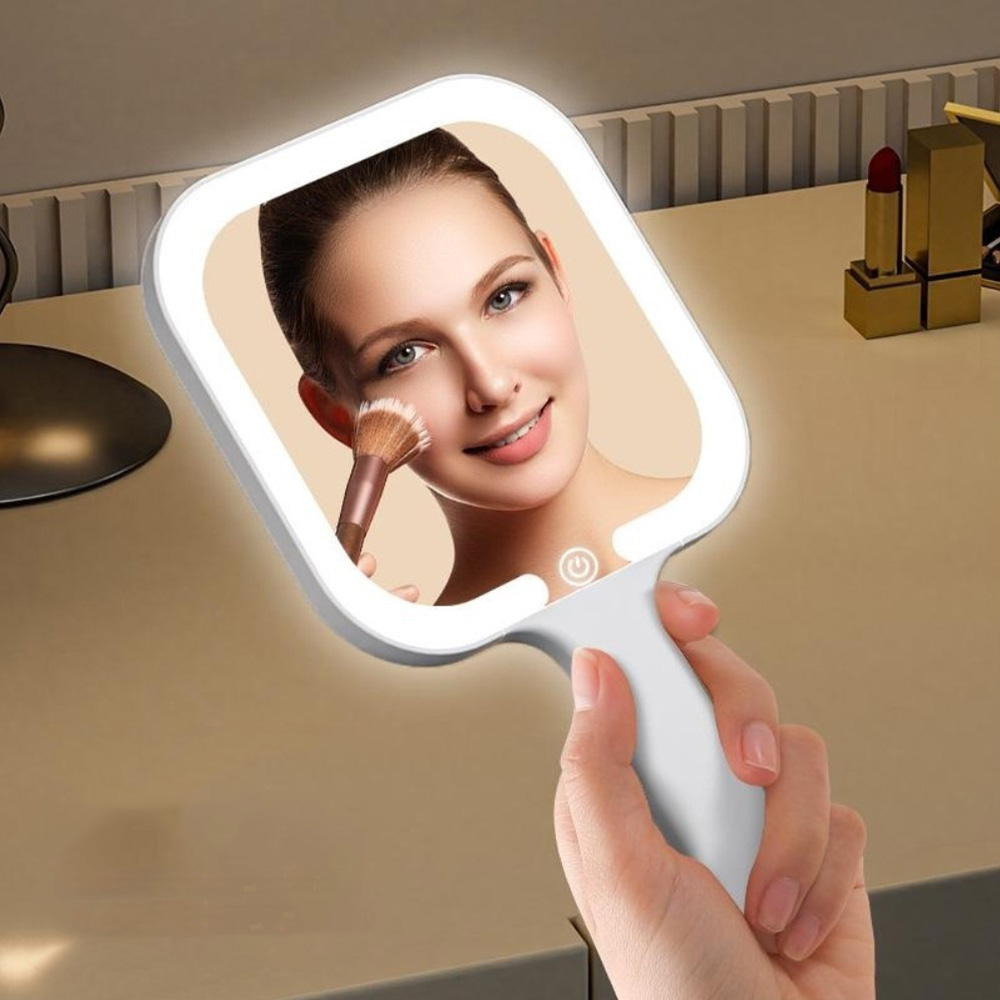 (Ø13cm) LED Make Up Hand Spiegel Wiederaufladbarer USB Kosmetikspiegel Schminkspiegel mit Touch-Sensor - Rund