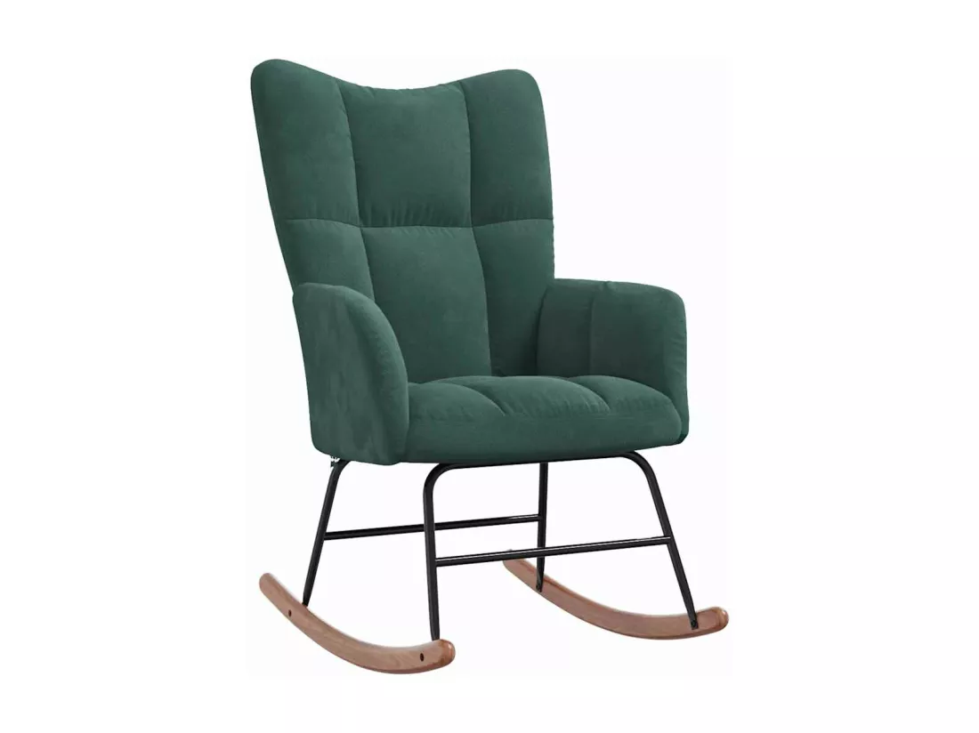 Chaise à bascule avec repose-pied Vert foncé Velours