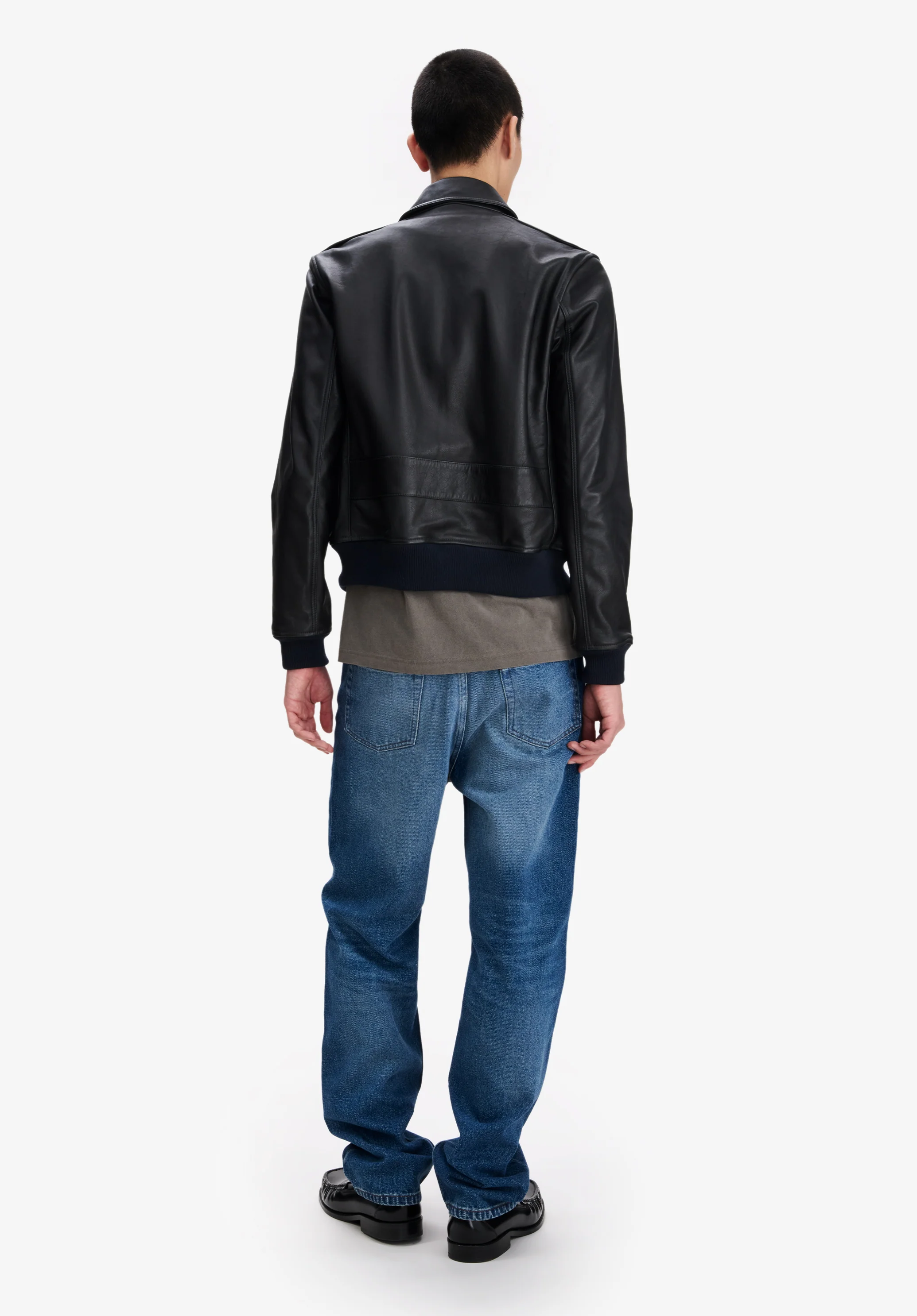 Blouson court en cuir noir - Noir