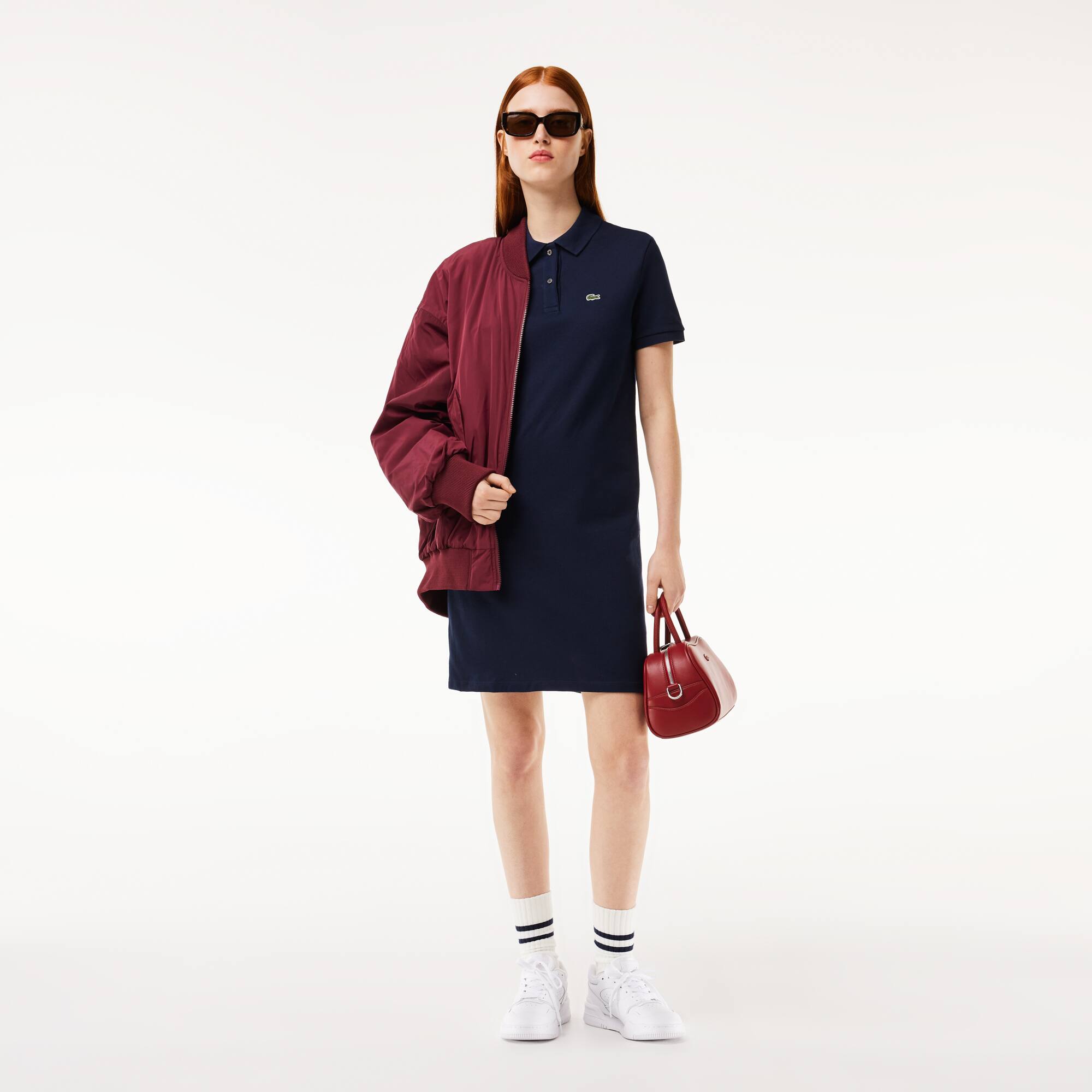 Damen LACOSTE Polokleid aus Piqué mit Strick-Details Kleider & Röcke - Blau - Lacoste - Damen