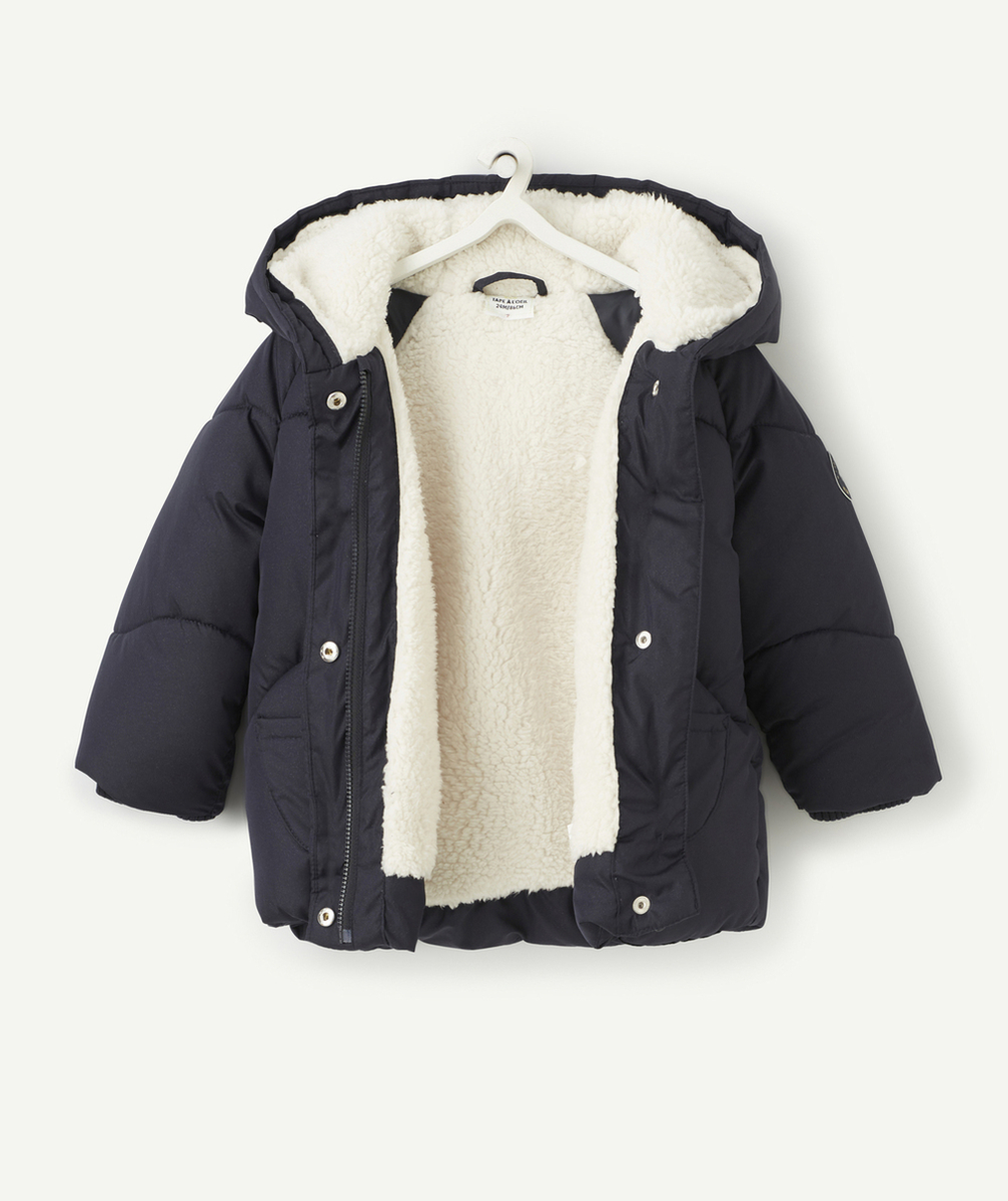 DOUDOUNE À CAPUCHE BÉBÉ FILLE EN REMBOURRAGE RECYCLÉ BLEUE PAILLETÉE