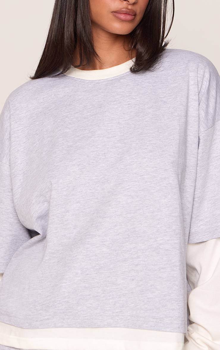 Gris Cendré T-shirt Petite À Manches Longues Double Couche Coupe Boxy