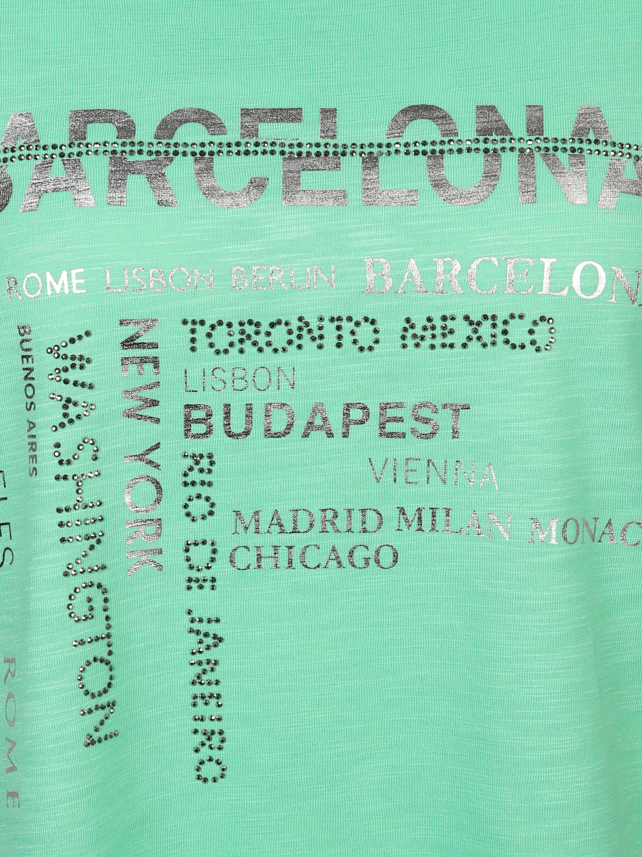 Damen Shirt mit Frontprint und Glitzersteinchen