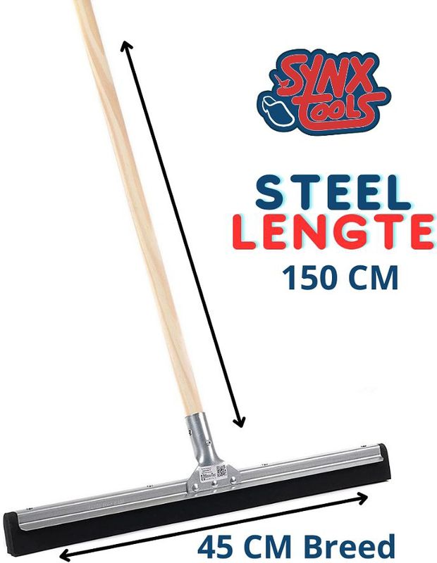 Synx Tools - Vloertrekker - Zwart - Rubber Blad 45cm - Houten Steel 150cm