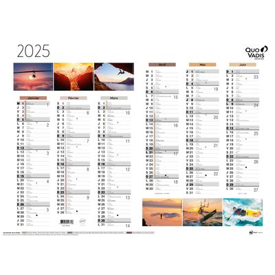Quo Vadis - Calendrier éphéméride - 2025 - Français - Fantaisie - Multicolore - 12 mois de janvier à décembre - 55x40,5 cm - Papier Clairefontaine blanc - Fabrication française