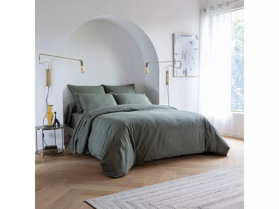 Parure de lit coton lavé - SOMEO Kaki 140x200 - CELESTE