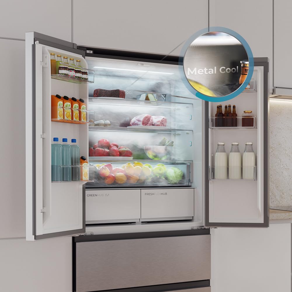 Cecotec Réfrigérateur Porte Française de 4 Portes Semi-Intégrable 458L Total No Frost Bolero CoolMarket F2D 458 SBI Inox E, Hauteur 189 cm et 83 cm La