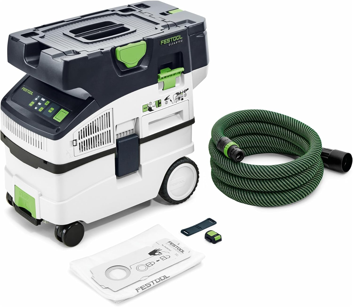 Festool Akku-Absaugmobil CTMC MIDI I-Basic CLEANTEC (mit Hauptfilter, SELFCLEAN Filtersack, Saugschlauch glatt Ø 27/32 x 3,5 mR, Sauger-Fernbedienung)