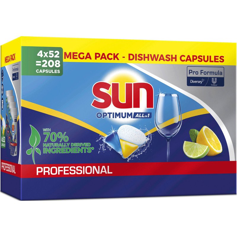 Capsules lave-vaiselle Sun Professionnel Optmimum All in one - Boite de 208