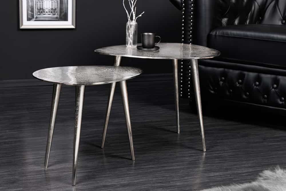 2er Set Couchtisch ELEMENTS 50cm silber Metall Handarbeit