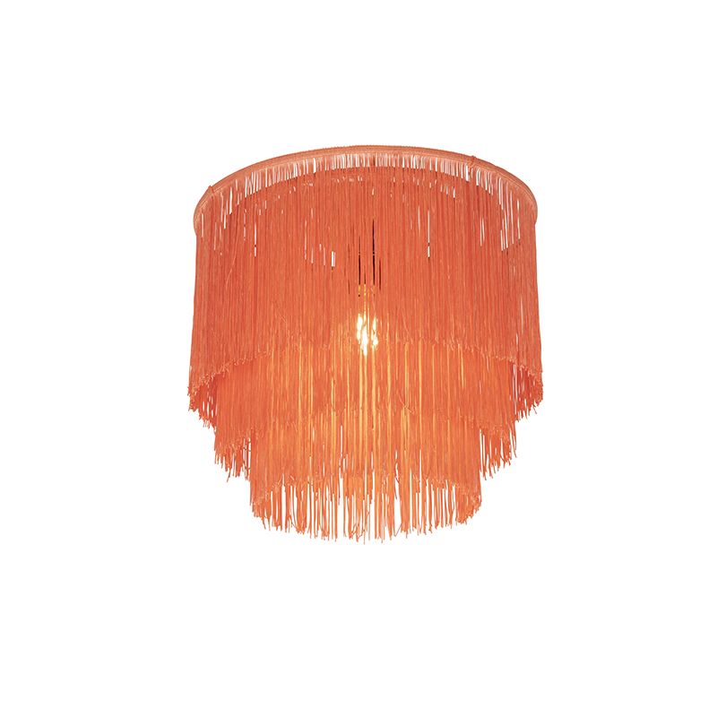 Oosterse plafondlamp goud roze kap met franjes - Franxa