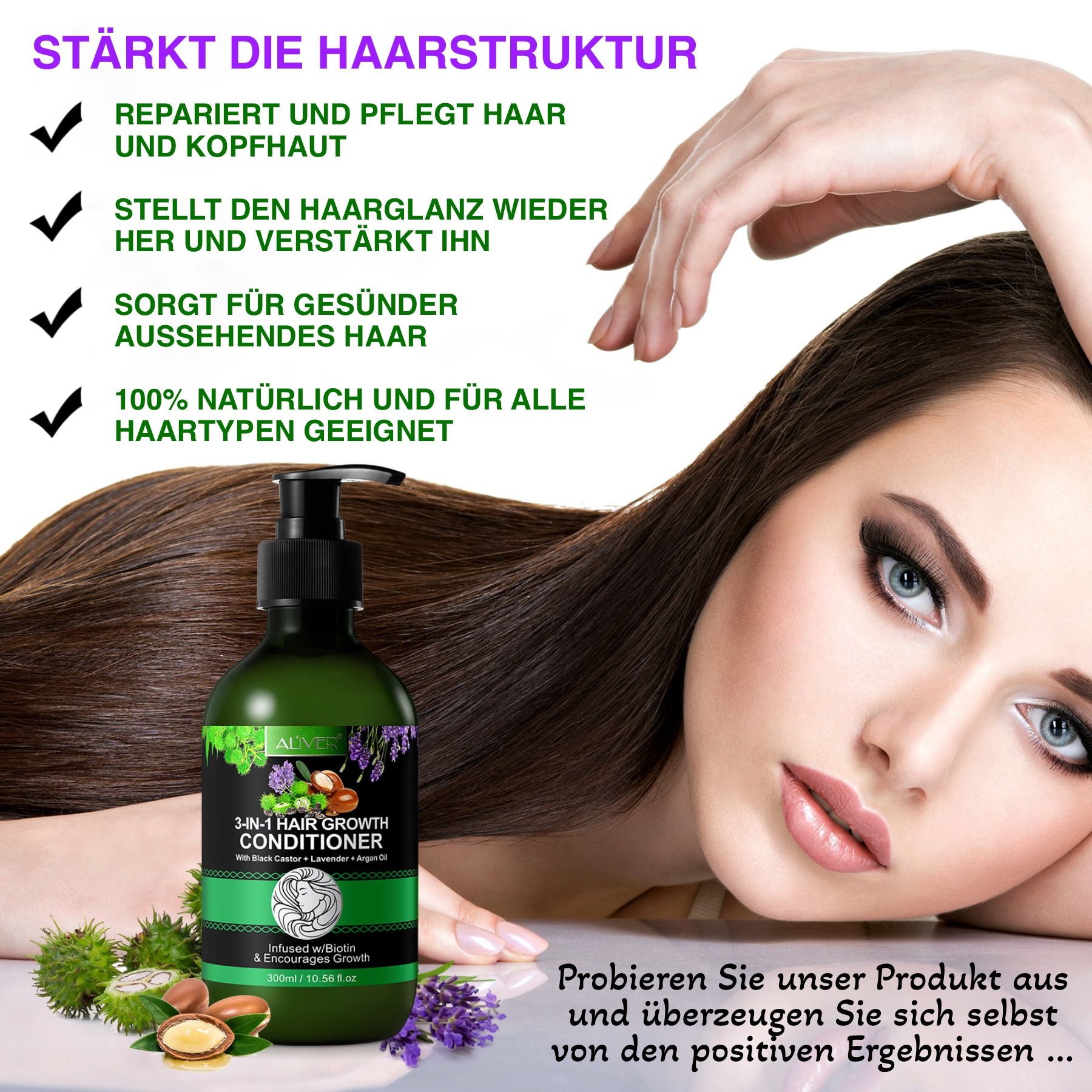 ALIVER 3-in-1 Rizinus Lavendel Argan Haarspülung