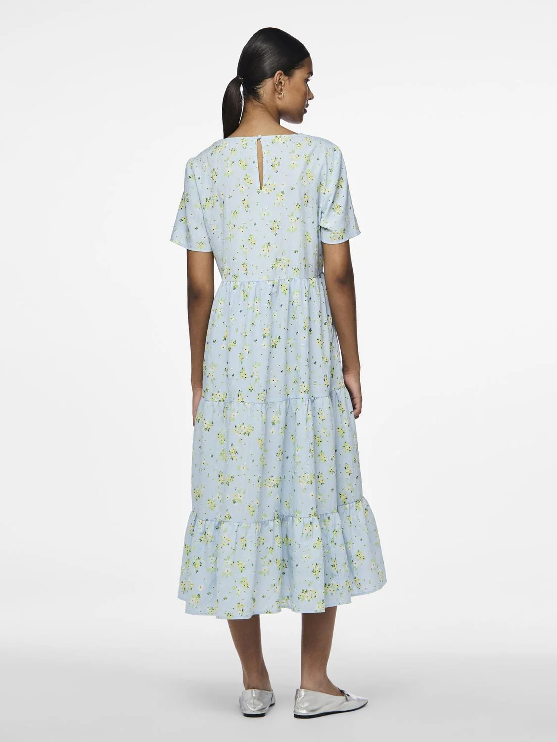 Pieces Pcstella Ss O-Neck Midi Dress 4625014 nantucket breeze white flower