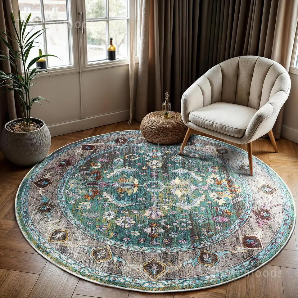 Picasso Pablo Vintage Rond Vloerkleed Groen / Multi Laagpolig - 200 CM ROND