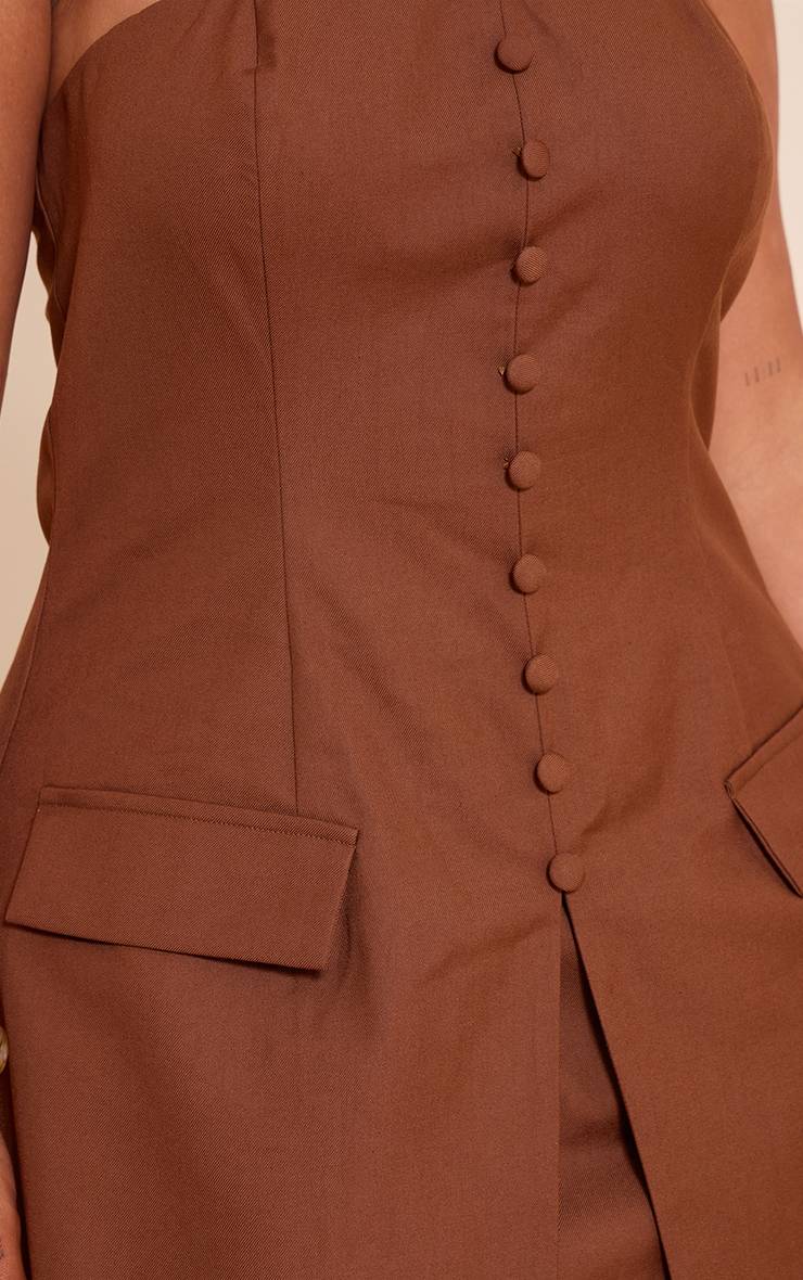 Chocolat Robe Mini Ajustée À Boutonnière Devant