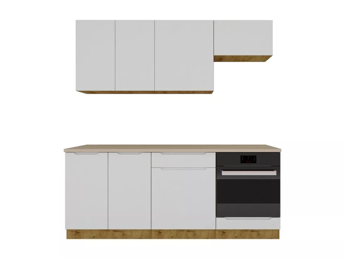 Cuisine complète ISYA 6 éléments couleur Gris clair/Artisan - Longueur 200/200 cm