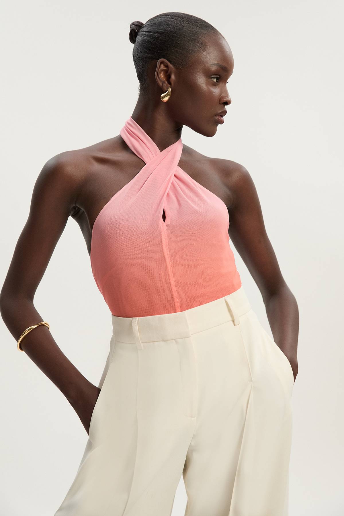 KarenMillen Body en jersey en maille ombrée Sunset à encolure halter croisée
