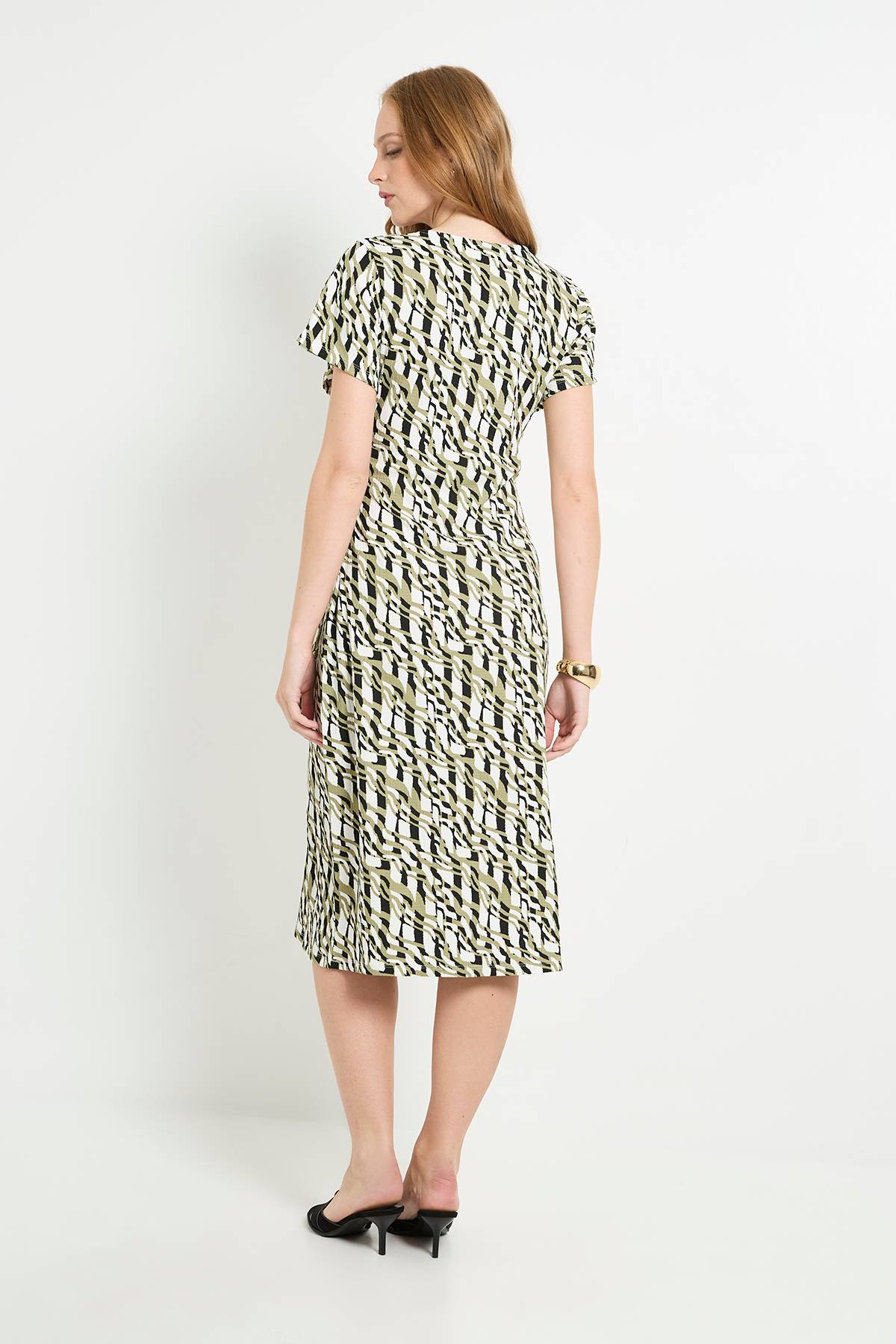 Wallis Robe Midi Droite En Jersey Géométrique Avec Nœud Latéral